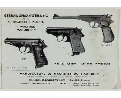 WALTHER PP BOX AND INSTRUCTION MANUALWalther PP instruction manual, ca. 1940, 12pp. 6 1/2" x 4 1/2", issued by the "Manufactu