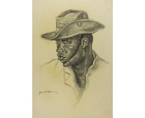 SKETCH OF A BRITISH COLONIAL P.O.W. BY HANS VOLKMAROriginal sketch in graphite, 10" x 14 1/2", a chest-up profile portrait of