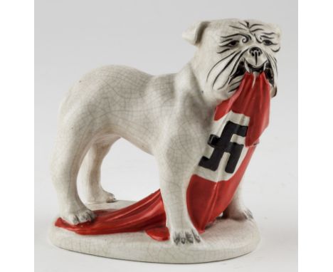 BRITISH BULLDOG ANTI-NAZI FIGURINEWhite ceramic figurine, approx. 4 1/2" x 5", depicting a British "bulldog" with painted fea