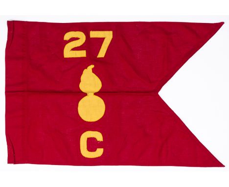 U.S. ARMY 27TH ORDNANCE COMPANY GUIDONSingle-sided unit guidon, 29" x 19 1/2", woven from red wool, bearing the sewn-on insig