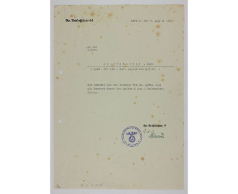 SS-TOTENKOPFVERBANDE SOLDIER'S DOCUMENT GROUPINGGroup of six documents, all related to SS member Hans Schermbacher. Includes: