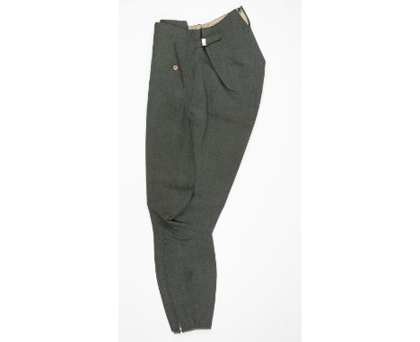 GERMAN OFFICER'S WOOL BREECHESGray wool officer's breeches, likely a private purchase, legs tapering to zippered ankle closur