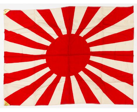 JAPANESE ARMY BATTLE FLAGJapanese Army battle flag, 27" x 20" cotton, gilt cardboard tabs with ties affixed to the upper and 