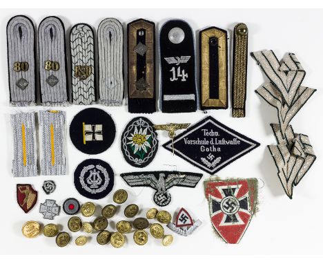 GERMAN INSIGNIA AND BROCADEBalance of an insignia grouping, includes scarce "Techn. Vorschule d. Luftwaffe Gotha" cloth patch