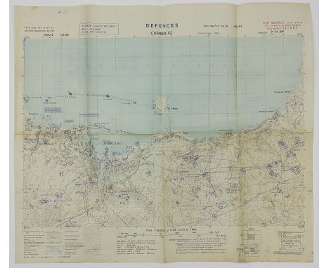 "INVASION MAP" OF CHERBOURG, FRANCEAn outstanding map prepared for a potention invasion of France at Cherbourg, or perhaps ma