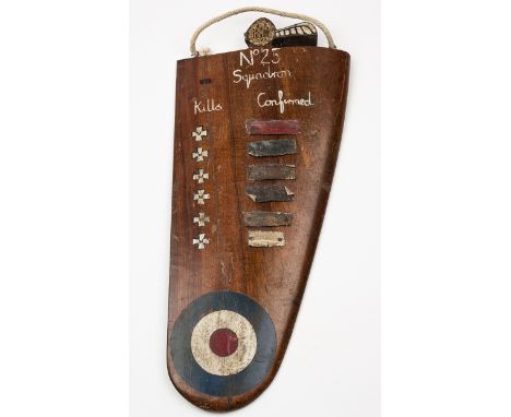 ROYAL FLYING CORPS ACE'S AIRCRAFT KILL ROSTER PLAQUEAn outstanding World War I presentation piece, a section of wooden aircra