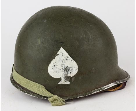 M1C PARATROOPER'S HELMET WITH 506th P.I.R. INSIGNIAUnited States Army M1C steel helmet shell and liner, designed specifically