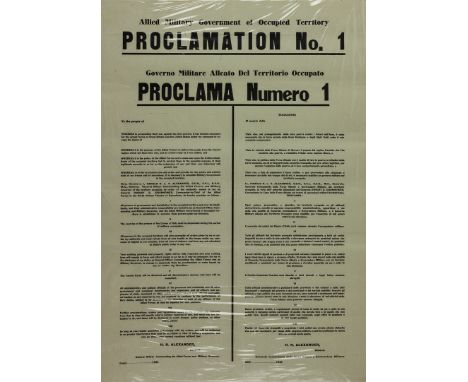 ALLIED PROCLAMATION ON THE SURRENDER OF ITALYRare printed military proclamation printed in English and Italian, "Allied Milit