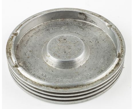 R.A.F. BENEVOLENT FUND PISTON HEAD ASHTRAYCircular metal ashtray, 1" x 5 1/4" dia., bearing the inscription: "Made from a Rol