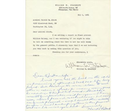 WORLD WAR II NOTABLESLot of seven items signed by various World War II notables, includes: HAROLD STARK A.N.S. on the bottom 