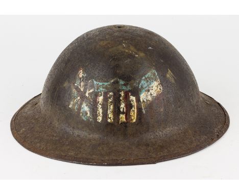 M1917 HELMET WITH ALLIED POWERS FLAGSAmerican World War I-era steel M1917 helmet, painted at the front with an American Flag 