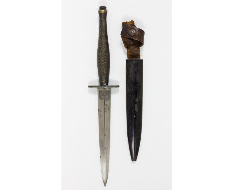 FAIRBAIRN-SYKES FIGHTING KNIFE Fine example of a double-edged stiletto-style fighting knife, 6 1/4" blade, 11 1/4" overall, w