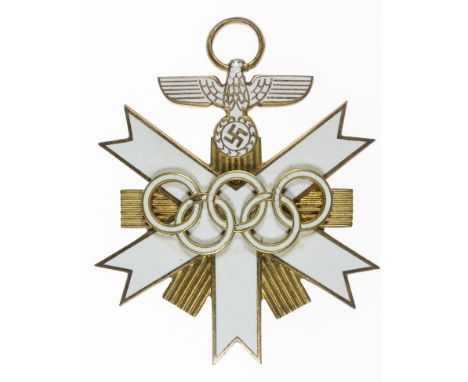 1936 OLYMPICS CROSS, 2ND CLASS CROSSScarce medal, the German Olympics Cross, 2nd Class with Ribbon. This unmarked medal, like