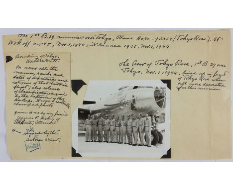 SIGNED PHOTO FROM THE FIRST B-29 MISSION OVER TOKYOOn Nov. 1, 1944 a reconnaissance flight over Tokyo was flown by "Tokyo Ros