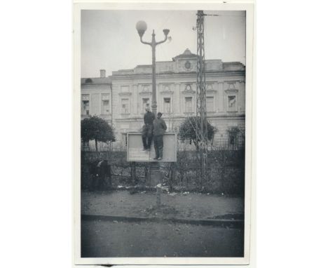 PARTISANS ARE HANGEDOriginal photograph, 2 1/2" x 3 1/2" b/w, shows two middle-aged men in cavalry boots, undoubtedly partisa
