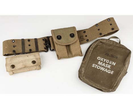 U.S. ARMY PISTOL BELT AND POUCHESU.S. Army model M-1936 fabric webbing pistol belt, 44 1/2" x 2 1/4", with eighteen vertical 
