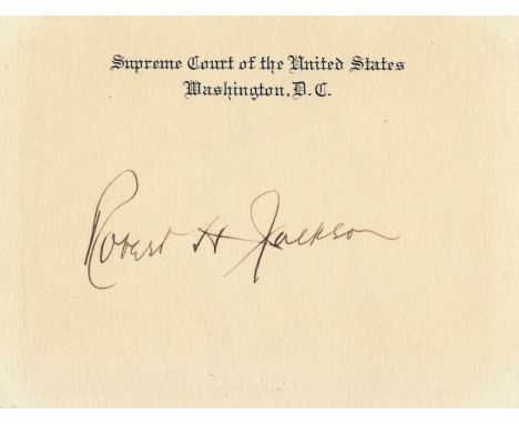 NUREMBERG AND TOKYO TRIAL FIGURESLot of five signed items, includes: ROBERT H. JACKSON (1892-1954) Supreme Court Associate Ju