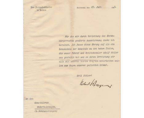 ROBERT HEINRICH WAGNER(1895 - 1946) Gauleiter of Baden and of Alsace, head of the civil government of Alsace during the Germa