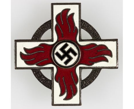 FIRE BRIGADE HONOR BADGE, FIRST CLASSThird Reich-era Fire Brigade Honor Badge, First Class, 1 1/4" dia., of pinback construct