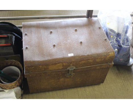 A japanned metal trunk with twin handles 