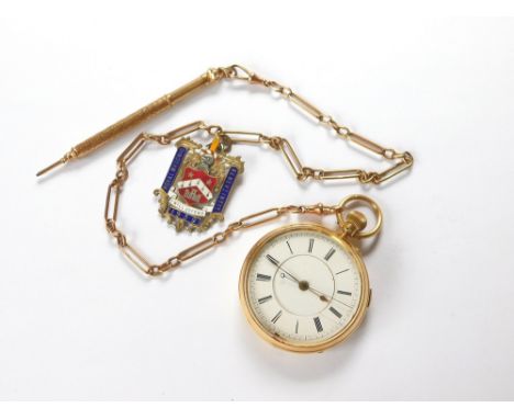 GOLD POCKET WATCH. A late 19th century 18ct. gold, open faced pocket watch. The three-quarter plate movement unsigned but num