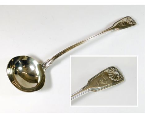 SOUP LADLE. A William IV soup ladle in the fiddle, thread & shell pattern. London 1832. Approx. 286.4g. (9.21 t oz.).  Please