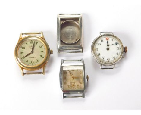 VINTAGE WRISTWATCHES. An early 20th century silver cased wristwatch & a silver rectangular watch case (lacks movement). Also,