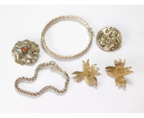 DANISH SILVER ETC. A Danish 826 Standard silver flower brooch by I. Ernst & one other Danish 826 Standard silver brooch. Also