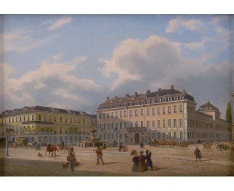 Deutsch -- um 1840. Das Alte Palais am Luisenplatz in Darmstadt.Öl auf Holz. 15,1 x 21,4 cm.Das 1802-1804 erbaute und kriegsb