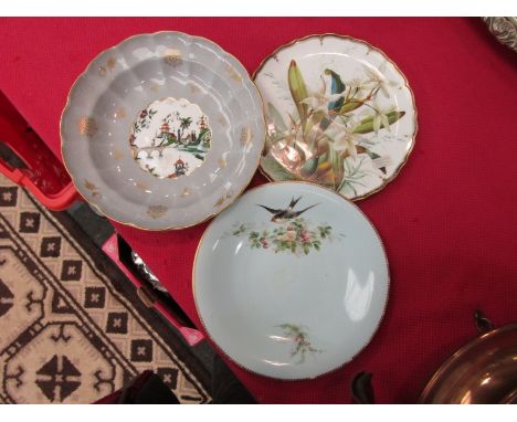 Three 19th Century and later porcelain cabinet pieces: early 20th Century Royal Worcester bowl with central pagoda scene, Cha