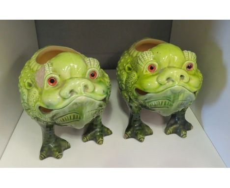 A pair of Burman toft toad form ceramic spoon warmers a/f 