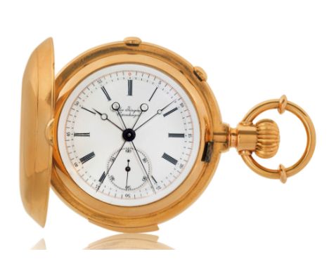 Jules Jürgensen, feine Minutenrepetition mit Chronograph-Rattrapant, ca. 1890.Roségold 750.D 47,5 mm.Die Feinheit und Eleganz