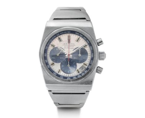 Zenith, El Primero Chronograph, 70er Jahre.Edelstahl.D 38 x 45 mm.Zenith gelang 1969 mit der El Primero der erste Automatikch