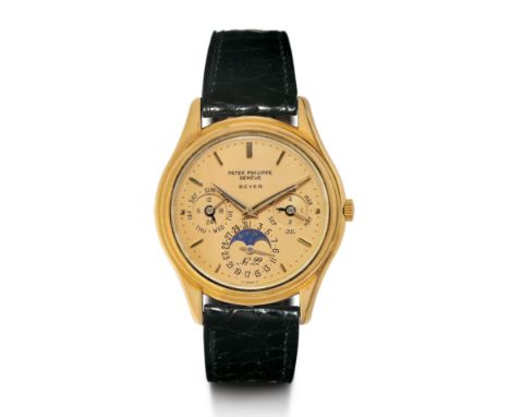 Patek Philippe, extrem seltener "Beyer" Jubiläums Ewiger Kalender, 1985.Gelbgold 750.D 36 mm.Dieser Ewige Kalender war eine n