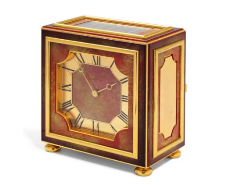 Patek Philippe, seltene mechanische Tischuhr mit Solarantrieb, 70er Jahre.Messing vergoldet und lackiert.D 19 x 20 x 11 cm.Ge