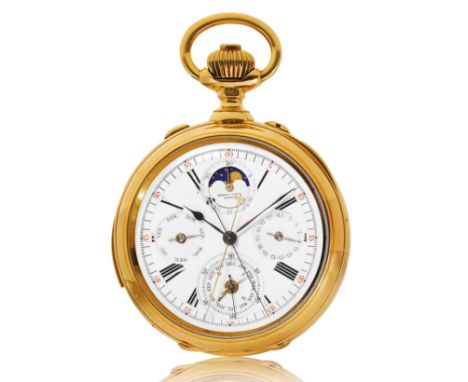 Henry Capt, sehr seltene Grand Complication mit Minutenrepetition, Ewiger Kalender und Chronograph-Rattrapant.Gelbgold 750.D 