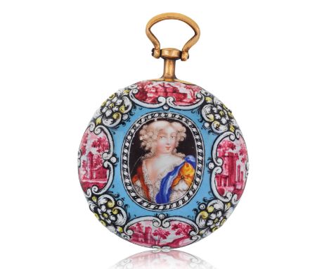 Aussergewöhnlich feines und seltenes Goldemailgehäuse (Französische Schule) ca. 1650.Gold.D 34 mm.Gehäuse Nr: Zweiteiliges "B