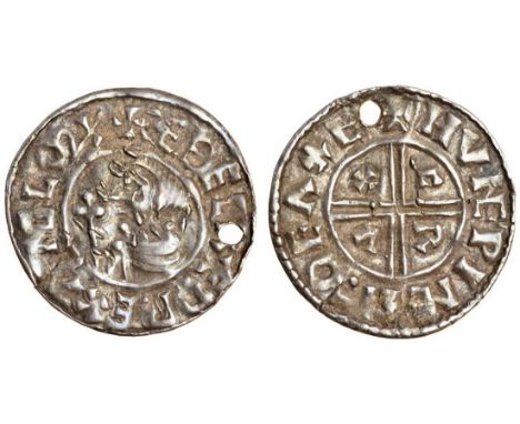 Aethelred II (978-1016), Penny (2), Crux type, Exeter, Hunewine, and Crux type, Northampton, Leofwine, the first pierced with