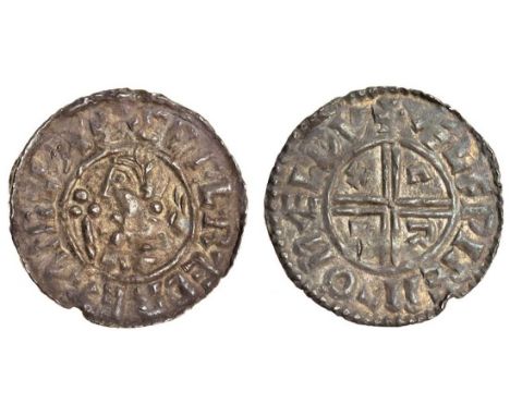 Aethelred II (978-1016), Penny, 1.36g, Crux type, Maldon, Aelfwine, bare headed bust left with sceptre, rev. +&#198;LFPINE M-