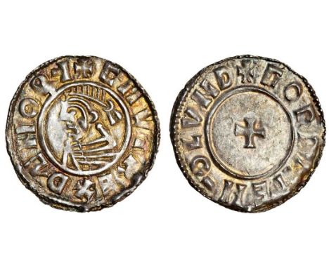 Denmark, Cnut (1018-35), Penny, 1.20g, Aethelred Last Small Cross imitation, Lund, Godwine, +CNVT REX D&#198;NORY diademed dr