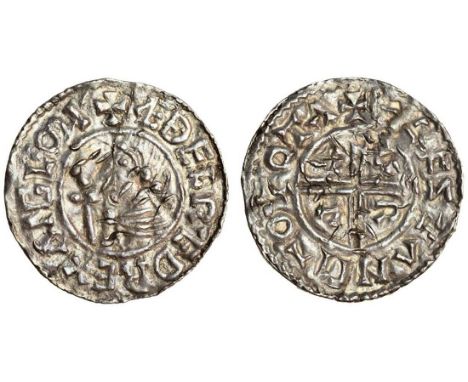 Aethelred II (978-1016), Penny, 1.29g, Crux type, Totnes, Aelfstan, bare headed bust left with sceptre, rev. +&#198;LFSTAN M-