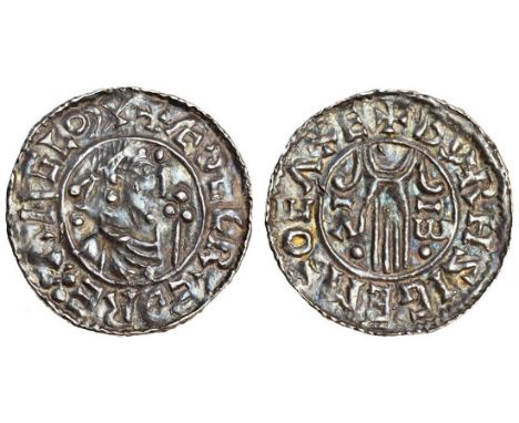 Aethelred II (978-1016), Penny, 1.33g, Second Hand type, Exeter, Byrhsige, diademed bust right, sceptre in front with trefoil