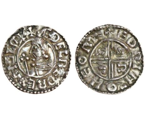 Aethelred II (978-1016), Penny, 1.32g, Crux type, Hertford, Edwi, bare headed bust left with sceptre, rev. +EDPI M-O HEORT, s