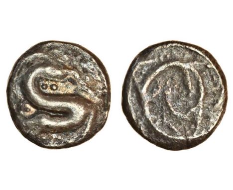 Anglo-Saxon, Sceatta, 0.62g., secondary phase, c.710-c.760, series M, type 45, sinuous monster left, rev. spiral vine (Abr. M