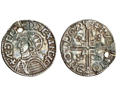 Aethelred II (978-1016), Penny, 1.31g, Helmet type, Dorchester, Wulfnoth, bust left in armour and radiate helmet, rev. +PVLFN