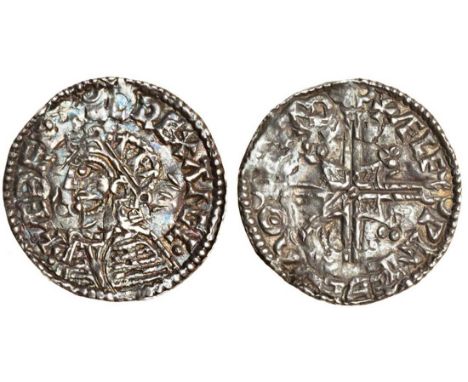 Aethelred II (978-1016), Penny, 1.43g, Helmet type, London, Aelfwine, bust left in armour and radiate helmet, rev. +&#198;LFP