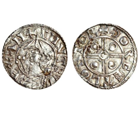 Cnut (1016-35), Penny, 0.93g, Pointed Helmet type, Torksey, Thorcetel, bust left wearing pointed helmet, in front, sceptre, r