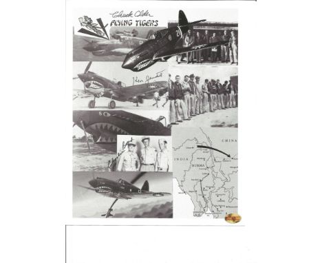 WW2 Flying Tigers aces Chuck Older, Charlie Bond, Ken Jernsdett signed 10 x 8 Flying Tigers Montage photo. In his Flying Tige