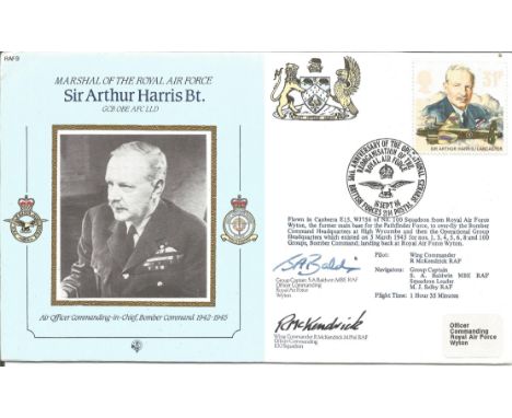 World War Two flown cover signed by Grp. Capt. S. A. Baldwin MBE (OC RAF Wyton) and Wg. Cdr. R. McKendrick (OC No. 100 Sqn. )