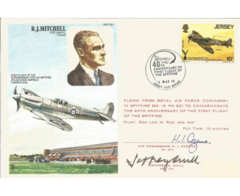 Spitfire test pilot Jeffrey Quill and 1st Spitfire Sqn commander Air Cdre Cozens AFC signed R J Mitchell Historic Aviators co